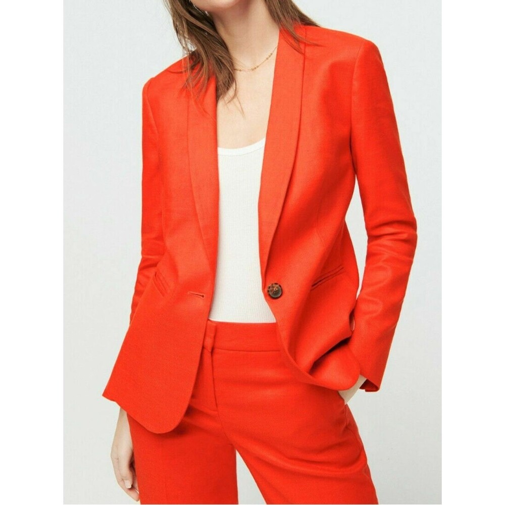 J. Crew Brilliant Sunset Orange Parke Linen Blend Office Wear Blazer Size 2